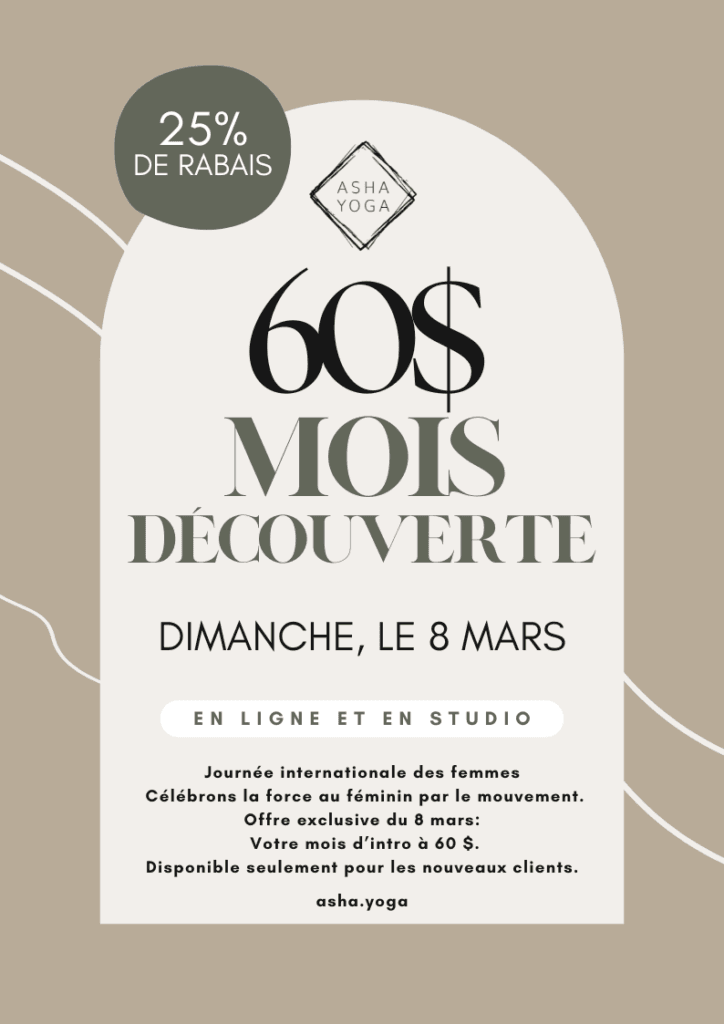 Offre mois découverte yoga et Pilates Asha Yoga pour nouveaux clients