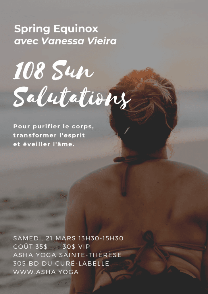 Pratique de yoga 108 salutations au soleil pour l’équinoxe chez Asha Yoga Sainte-Thérèse